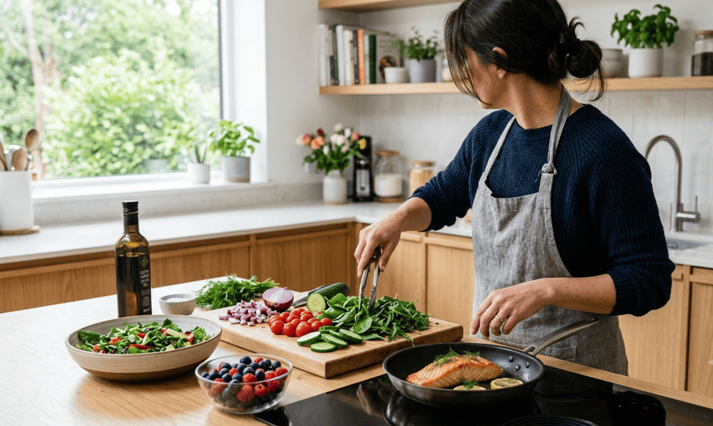 Healthy foods exercise and hydration supporting inflammation management