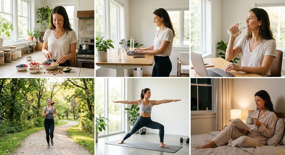 Healthy daily routine showing the best practices for healthy lifestyle