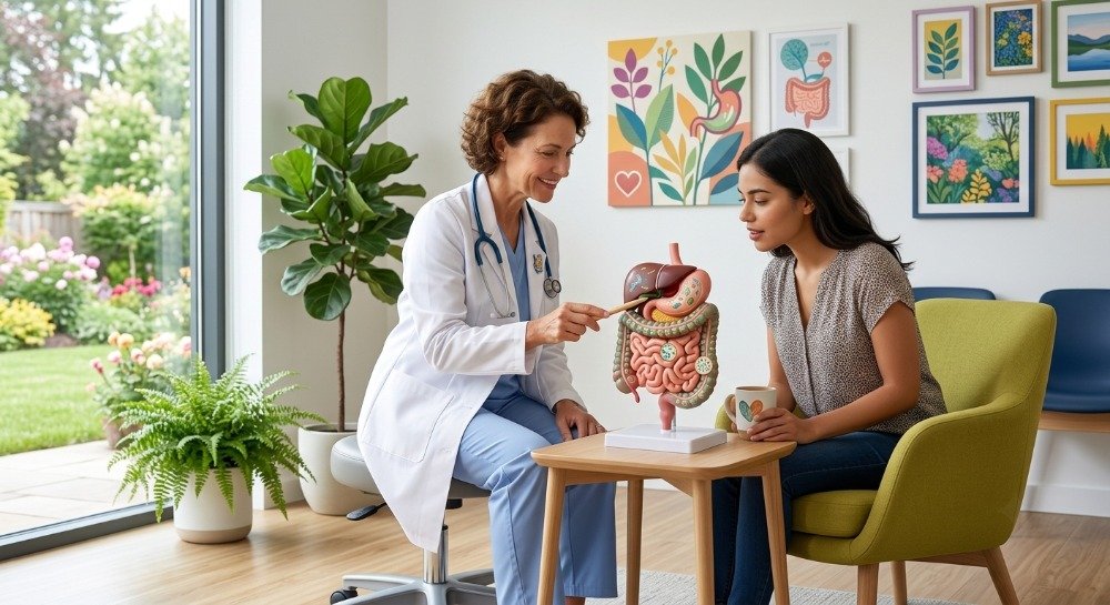 Healthcare provider evaluating a patient with persistent gas and bloating symptoms.