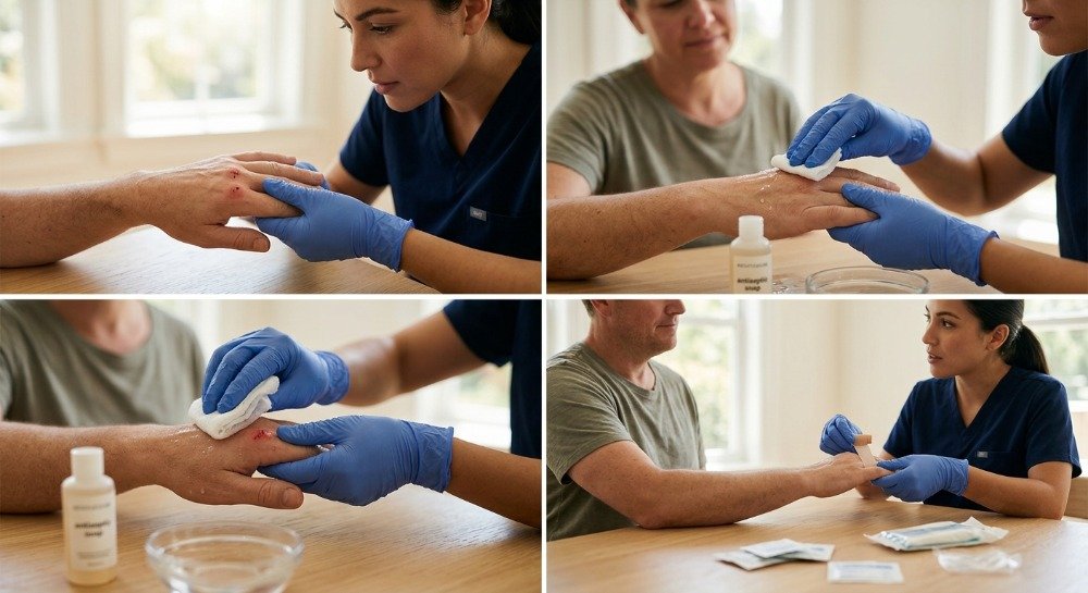 Step-by-step first aid for treating a bee sting safely at home.