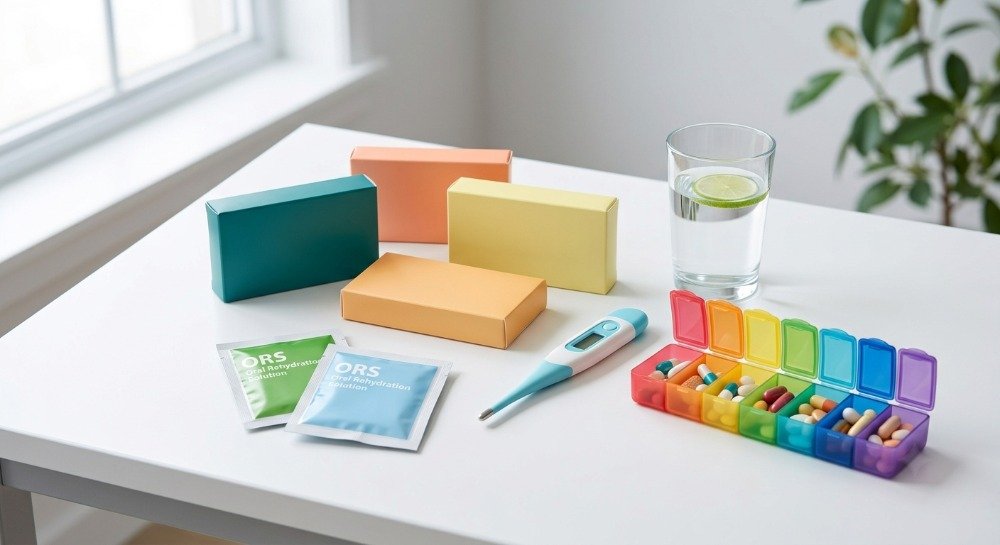 Common over-the-counter products used to relieve food poisoning symptoms.
