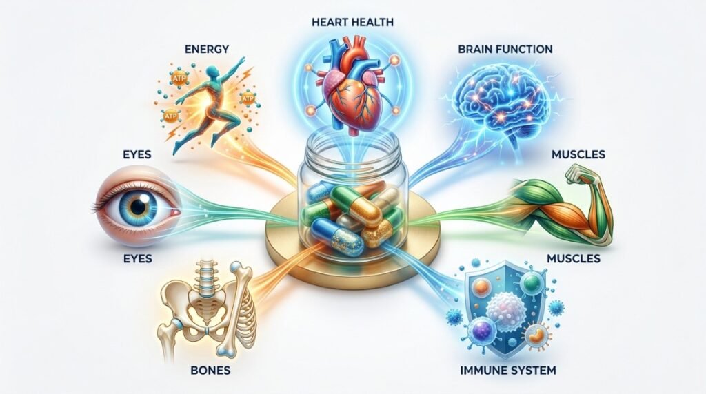 Health benefits supported by the best multivitamins for men