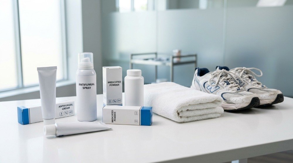 Best OTC antifungal medication for men displayed on a clean medical table