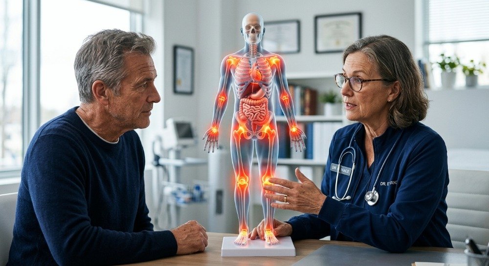 Doctor explaining inflammation and its effects on the human body.
