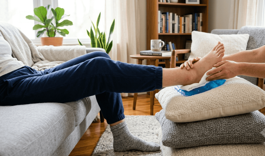 Ice pack elevation and compression for reducing swelling naturally