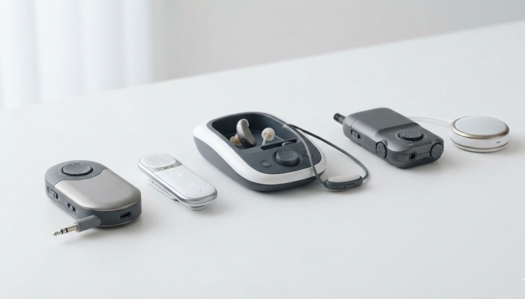 Portable personal listening amplifier with adjustable controls for speech enhancement.