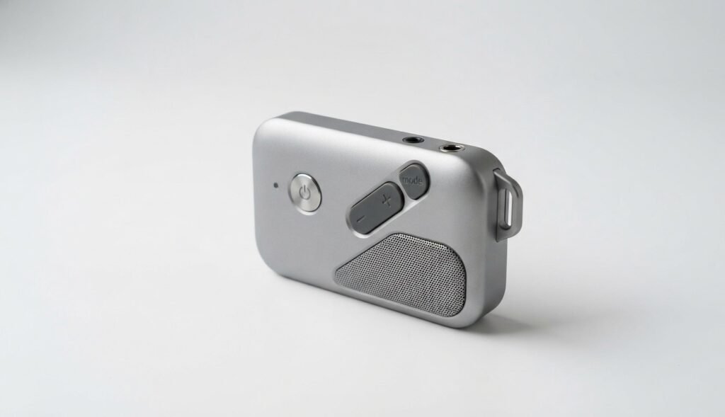 Compact handheld personal voice amplifier designed for everyday conversation assistance.